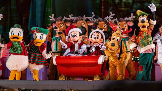 Mickey and friends during Mickey’s Most Merriest Celebration stage show