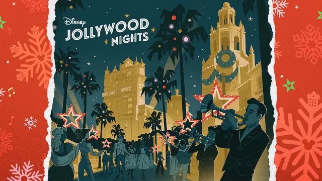 art deco style graphic of hollywood studios holidays