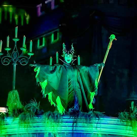 Maleficent performing in the Hocus Pocus Villain Spelltacular at Mickey's Not-So-Scary Halloween Party