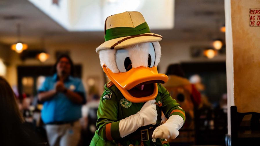 Donald Duck entertaining guests at Tusker House Restaurant